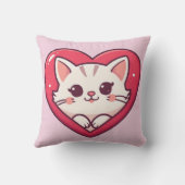 Cute White Cat with Heart Kawaii Kitty Love Design クッション (裏面)