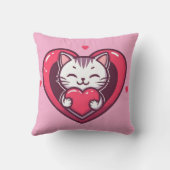 Cute White Cat with Heart Kawaii Kitty Love Design クッション (裏面)