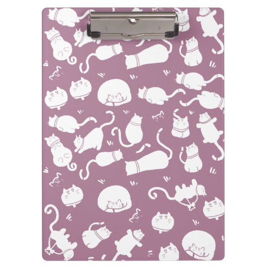 Cute White Cats Pattern on Mauve Background クリップボード (正面)