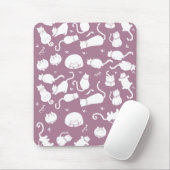 Cute White Cats Pattern on Mauve Background マウスパッド (マウス)
