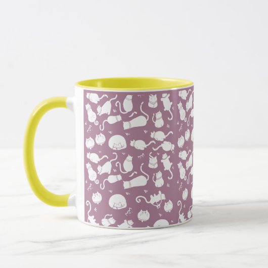 Cute White Cats Pattern on Mauve Background マグカップ (左)