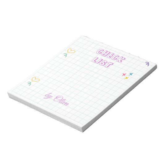 Cute White & Colorful Gingham Pattern ノートパッド (回転)