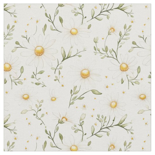 Cute White Daisy Floral Pattern for Sewing, Crafts ファブリック (クローズアップ)