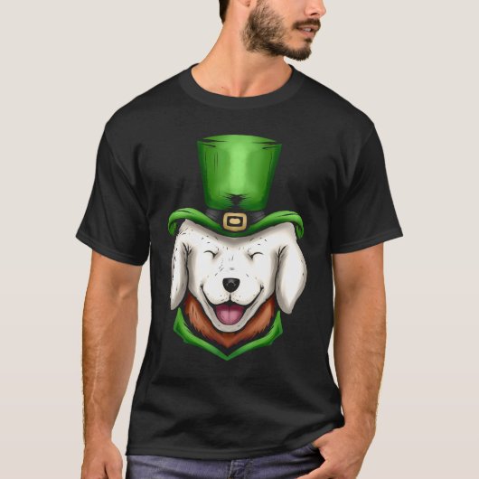 Cute White Dog Golden Retriever Green Hat St Patri Tシャツ (正面)