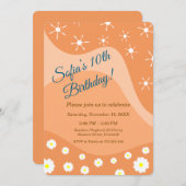 Cute white flowers Birthday Party 招待状 (正面/裏面)