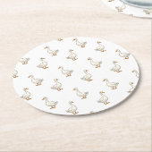 Cute White Goose Pattern ラウンドペーパーコースター (アングル)