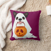 Cute White Halloween Ghost Dog Pumpkin Pail Art クッション (ブランケット)