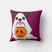Cute White Halloween Ghost Dog Pumpkin Pail Art クッション (裏面)