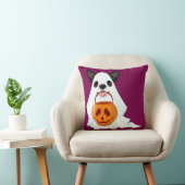 Cute White Halloween Ghost Dog Pumpkin Pail Art クッション (椅子)