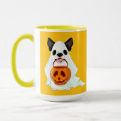 Cute White Halloween Ghost Dog Pumpkin Pail Art マグカップ (左)