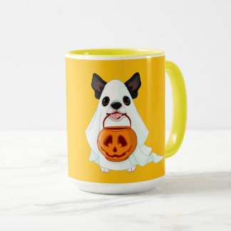 Cute White Halloween Ghost Dog Pumpkin Pail Art マグカップ