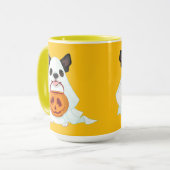 Cute White Halloween Ghost Dog Pumpkin Pail Art マグカップ (正面左)