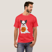 Cute White Halloween Ghost Dog Pumpkin Pail Art Tシャツ (正面フル)