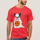 Cute White Halloween Ghost Dog Pumpkin Pail Art Tシャツ (正面)