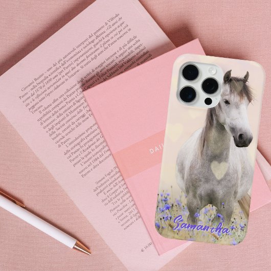 Cute White Horse Purple Flower Case-Mate iPhone Ca iPhoneケース