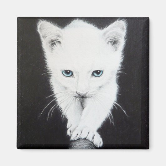 Cute white kitten Animal drawing art Cat lovers マグネット (正面)