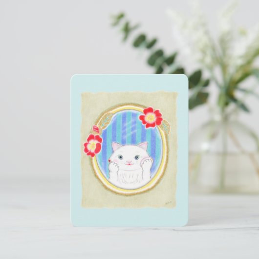 Cute White Kitten Cat Makeup Flat Card (スタンド正面)