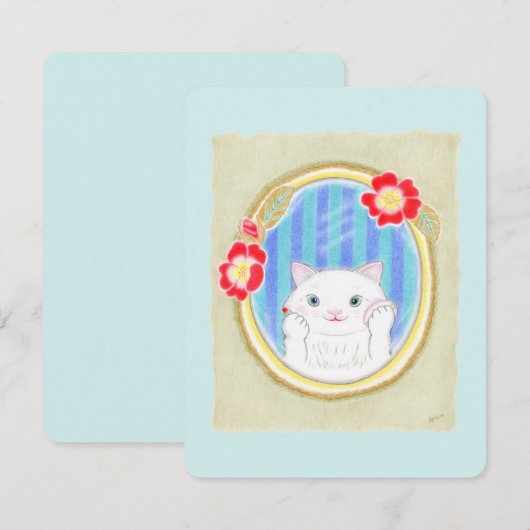 Cute White Kitten Cat Makeup Flat Card (正面/裏面)