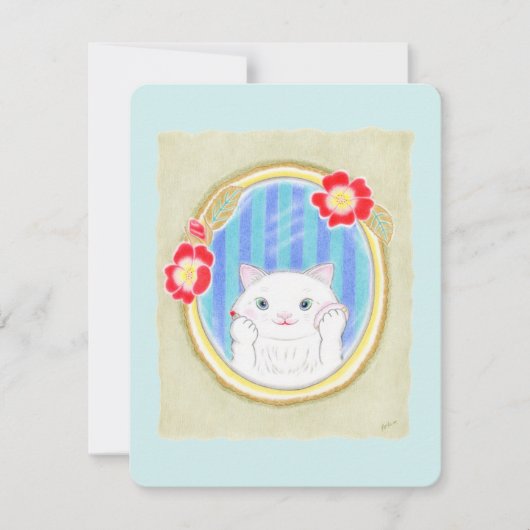 Cute White Kitten Cat Makeup Flat Card (正面)