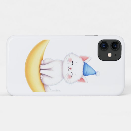 Cute White Kitten on Moon iPhone / iPad case Case-Mate iPhoneケース (裏面(横))