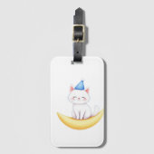 Cute White Kitten on Moon Luggage Tag ラゲッジタグ (正面縦)