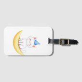 Cute White Kitten on Moon Luggage Tag ラゲッジタグ (正面横)