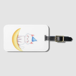 Cute White Kitten on Moon Luggage Tag ラゲッジタグ