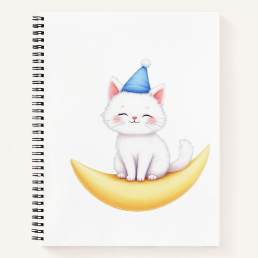 Cute White Kitten on Moon Spiral Notebook ノートブック (正面)