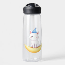 Cute White Kitten on Moon Water Bottle ウォーターボトル