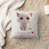 Cute White Kitten Throw Pillow - I Am Just Girl Ca クッション (ブランケット)