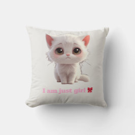 Cute White Kitten Throw Pillow - I Am Just Girl Ca クッション