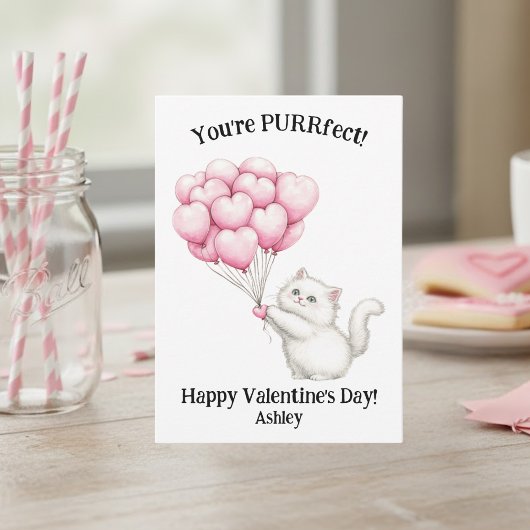 Cute White Kitten You're PURRfect Kids Valentines ノートカード