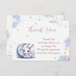 Cute white little bunny and a crescent silver moon サンキューカード