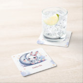 cute white little bunny and the moon スクエアペーパーコースター (インサイチュ)