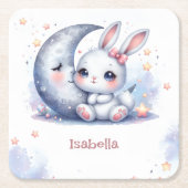 cute white little bunny and the moon スクエアペーパーコースター (正面)