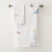 Cute white little bunny sitting on the moon バスタオルセット (インサイチュ)