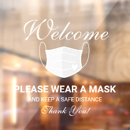 Cute White Mask Requirement Business Welcome ウィンドウサイン