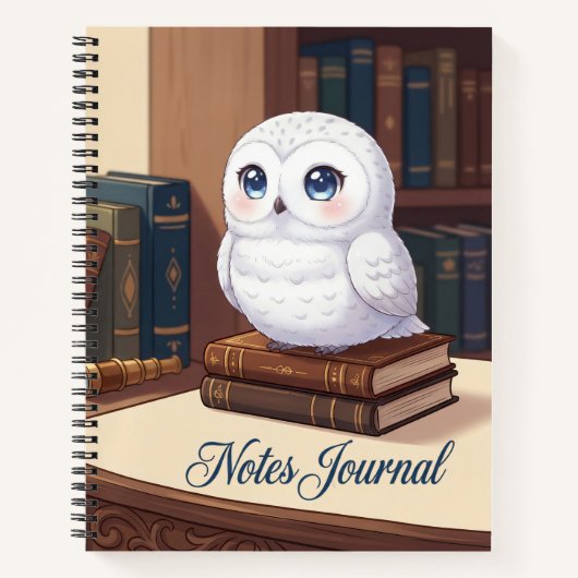 Cute White Owl Notes Journal ノートブック (正面)