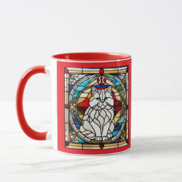 Cute White Persian Cat Stained Glass マグカップ
