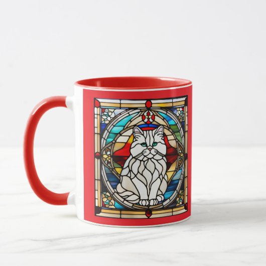 Cute White Persian Cat Stained Glass マグカップ (左)