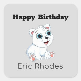 Cute white polar bear on gray birthday スクエアシール