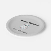Cute white polar bear on gray birthday ペーパープレート (アングル)