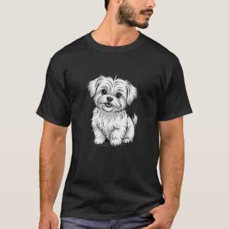 Cute White Puppy Illustration T-Shirt | Adorable D Tシャツ