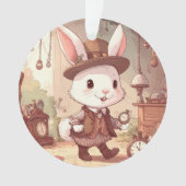 Cute White Rabbit Wonderland Whimsical Timekeeper オーナメント (正面)