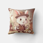 Cute White Rabbit Wonderland Whimsical Timekeeper クッション (裏面)