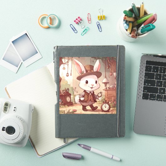Cute White Rabbit Wonderland Whimsical Timekeeper シール (iPadカバー)