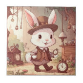 Cute White Rabbit Wonderland Whimsical Timekeeper タイル (正面)
