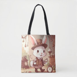 Cute White Rabbit Wonderland Whimsical Timekeeper トートバッグ