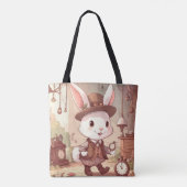 Cute White Rabbit Wonderland Whimsical Timekeeper トートバッグ (裏面)