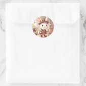 Cute White Rabbit Wonderland Whimsical Timekeeper ラウンドシール (バッグ)
